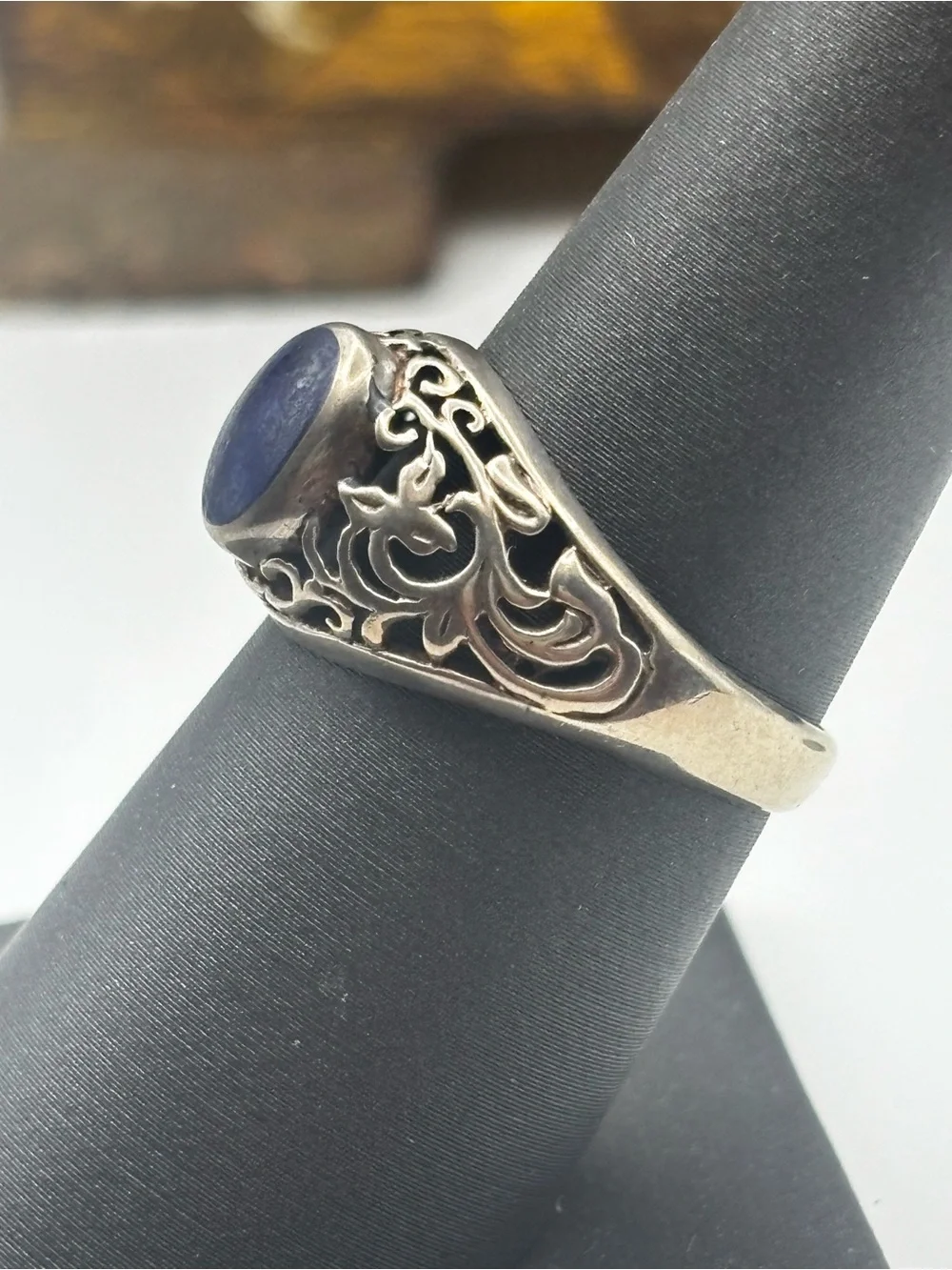 Sterling Silver Filigree Ring with Blue Lapis Oval Stone